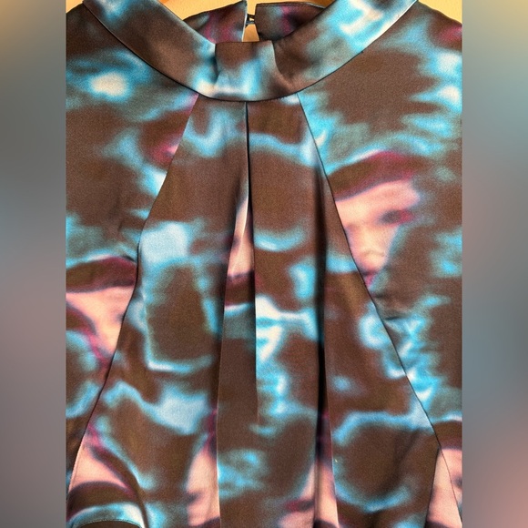 Erdem Size US 10 Black Blue Purple Silk Floral Top Made In England Designer - Picture 3 of 12